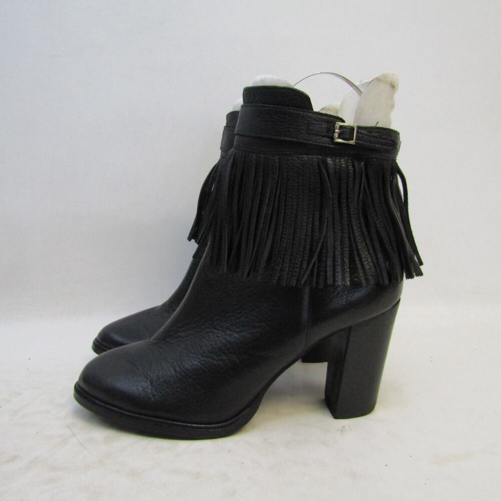 IVANKA TRUMP Womens Sz 9.5 Black Leather Zip Fringe Ankle Fashion Boots Booties